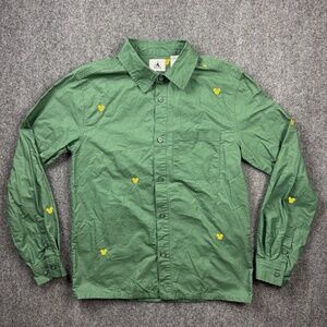 Disney Mickey Mouse Logo Embroidered Shirt Small Green Gold Button Up